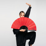 ventaglio Wushu rosso in bamboo