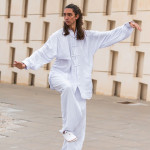 pantaloni tai chi allenamento bianco