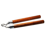 Nunchaku legno naturale ottagonale con catena e manico inciso.